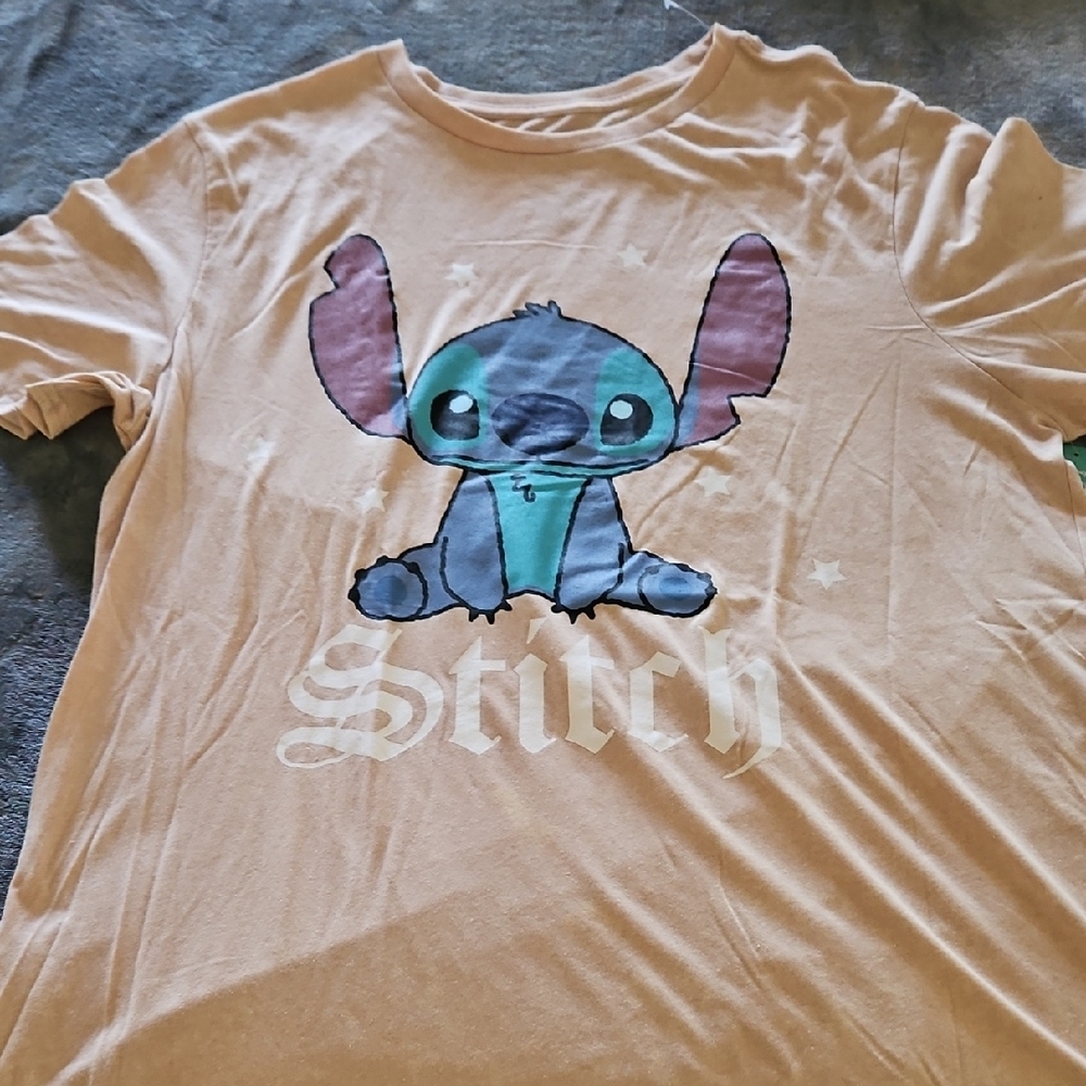 Disney Stitch Tan Tee with Blue and Purple Accents